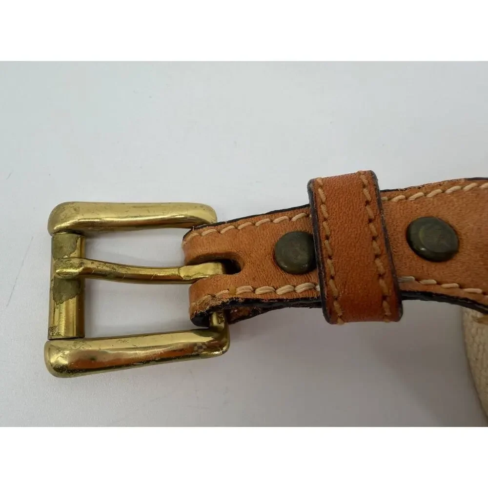 Vintage Jordache Canvas Leather Belt Cream Tan Brass Buckle Unisex USA